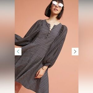 Maeve Anthropologie Womens Nilaya Puff Sleeve Knee Length Dress Size M Black